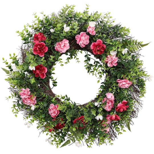23&#x22; Pink Rose &#x26; Boxwood Wreath by Ashland&#xAE;